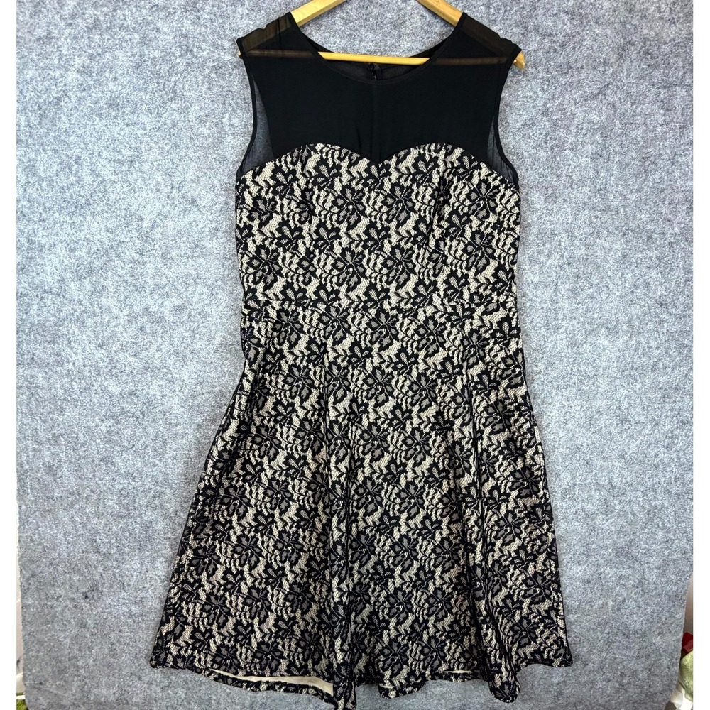 Shelby & Palmer A-Line Dress Womens 16 Black Tan Floral Lace Romantic WhimsiGoth